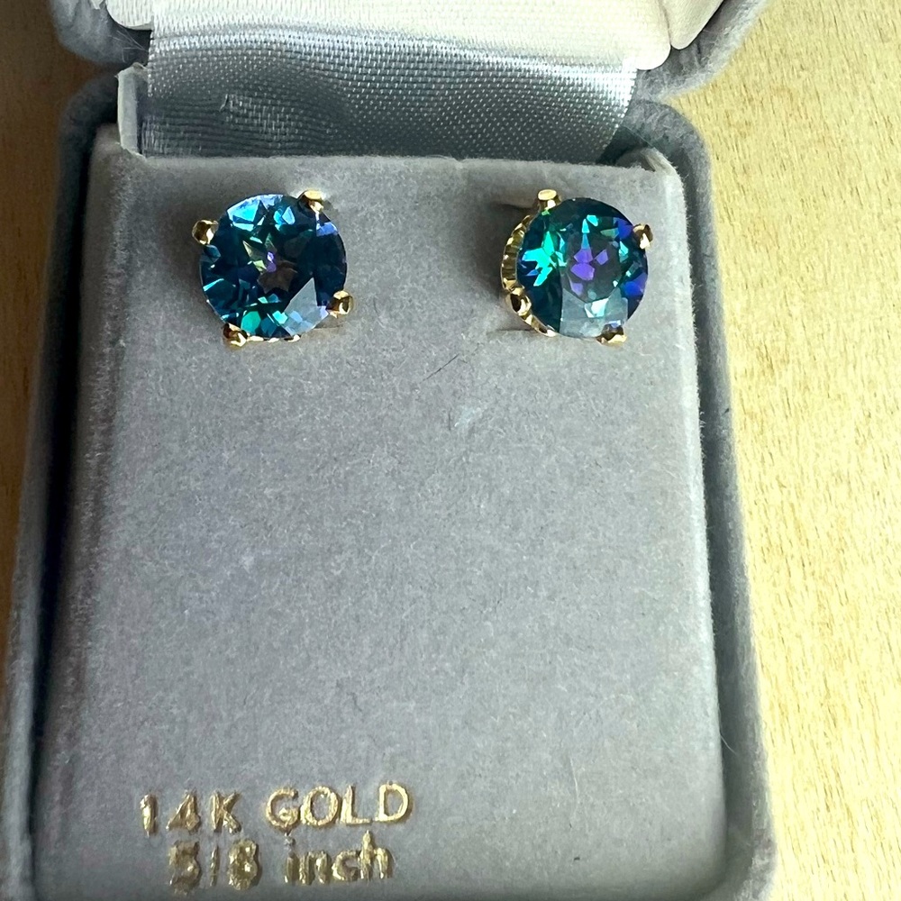 14k Gold 5/8 Inch Mystic Topaz Stud Earrings